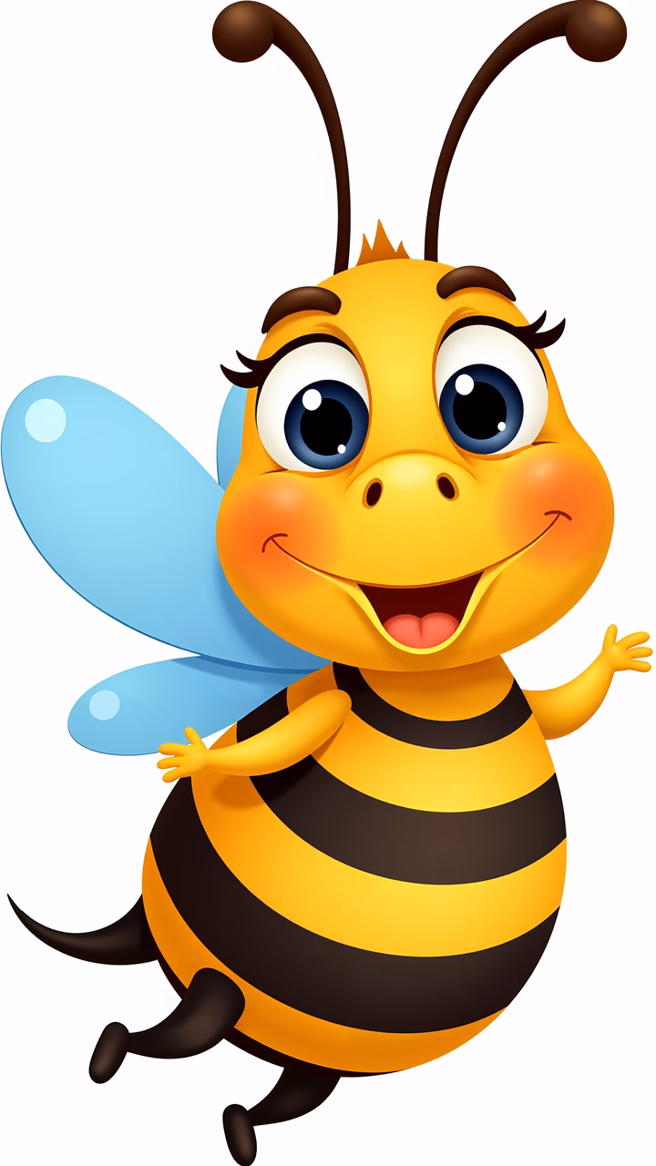 Brightly colored cartoon bee with a cheerful expression, perfect for children's art.