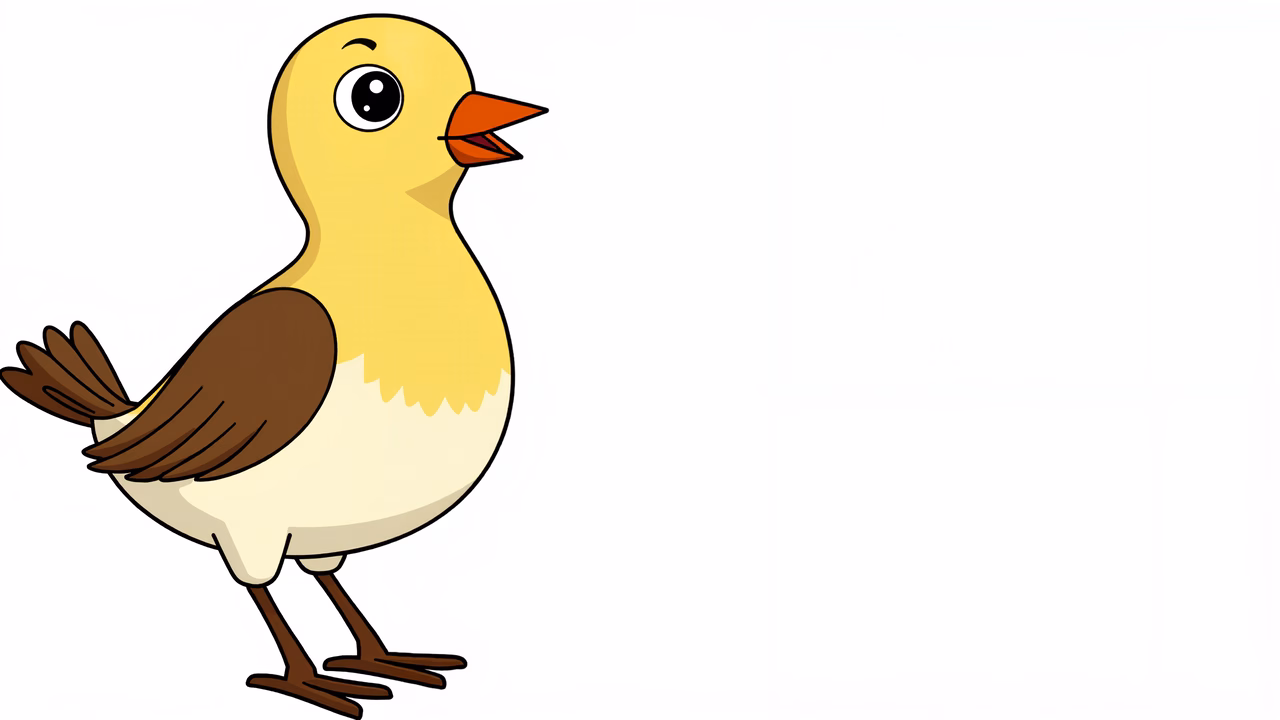 A cute cartoon bird with big eyes and an open beak, perfect for children's art.