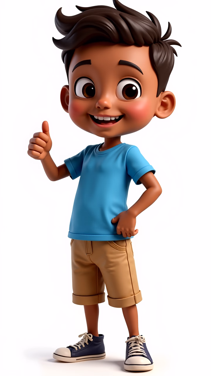 Brightly colored cartoon boy giving thumbs up, exuding positivity and energy.