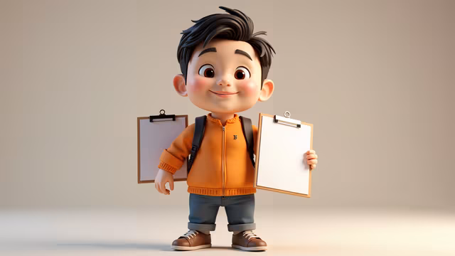 Cartoon Boy Holding Clipboard