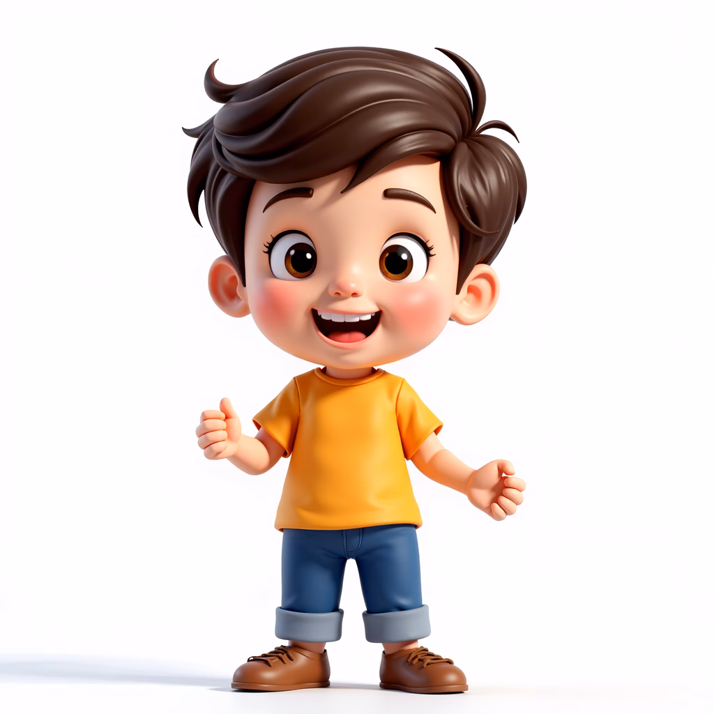 A happy cartoon boy in bright colors, exuding joy and positivity.