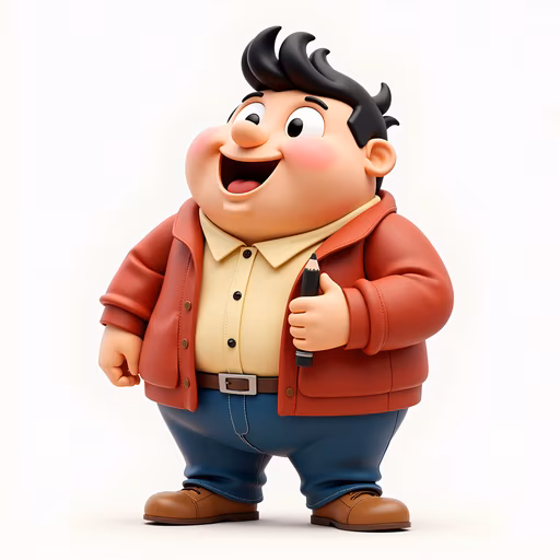Cartoon Character Holding Pencil
