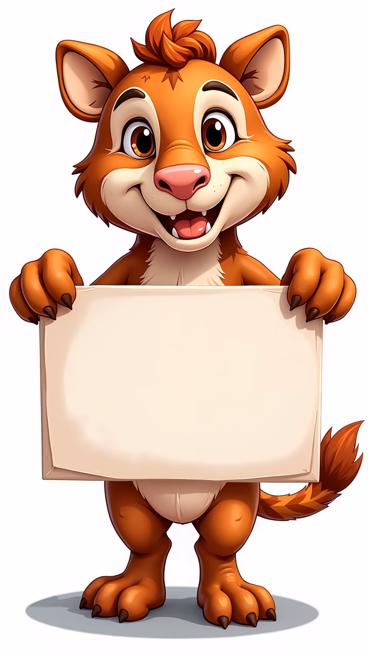 A cute cartoon chipmunk holding a blank sign, perfect for children's illustrations.