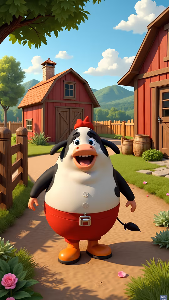 Cartoon Cow in a Farm