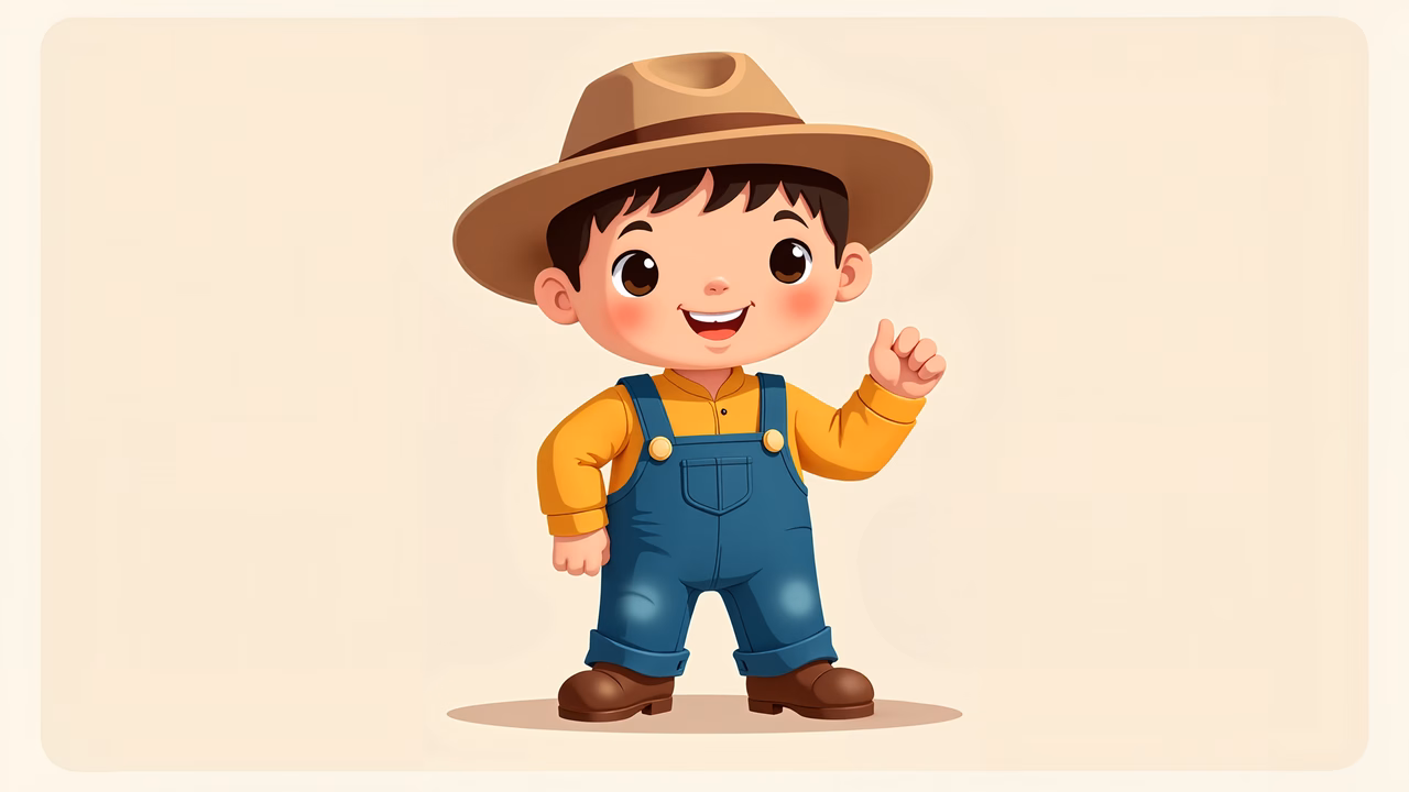 A cheerful cartoon farmer boy ready for adventure!