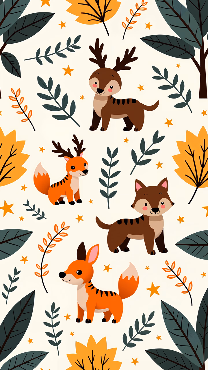 Cute forest animals in a cozy autumn setting.