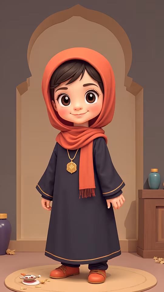 Cartoon Girl in Traditional Dress