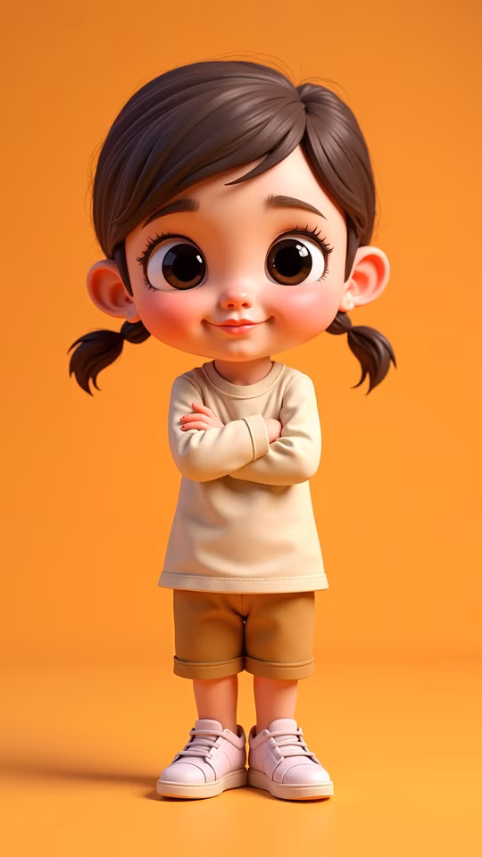 Cartoon Girl with Folded Arms