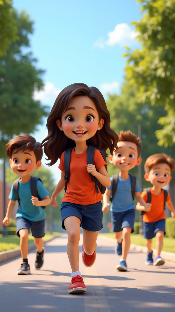 Happy children running on a sunny day, full of energy and joy.