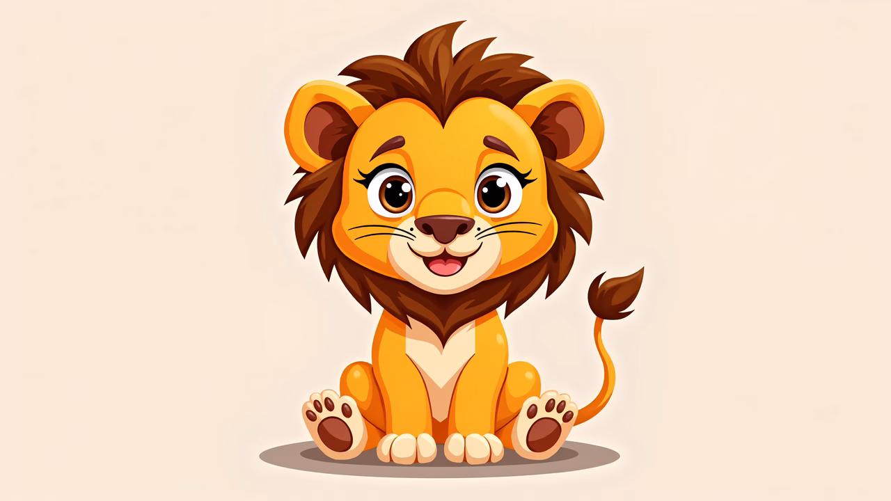 A cute cartoon lion sitting upright, perfect for children's art.