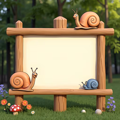 Cartoon Snails on a Wooden Sign