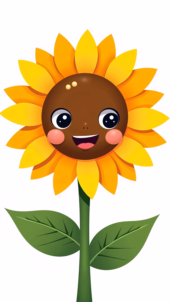 A cute, cartoon sunflower with a friendly face and rosy cheeks, perfect for children's art.