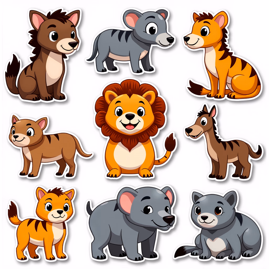 Vibrant cartoon animals in a playful and inviting illustration.