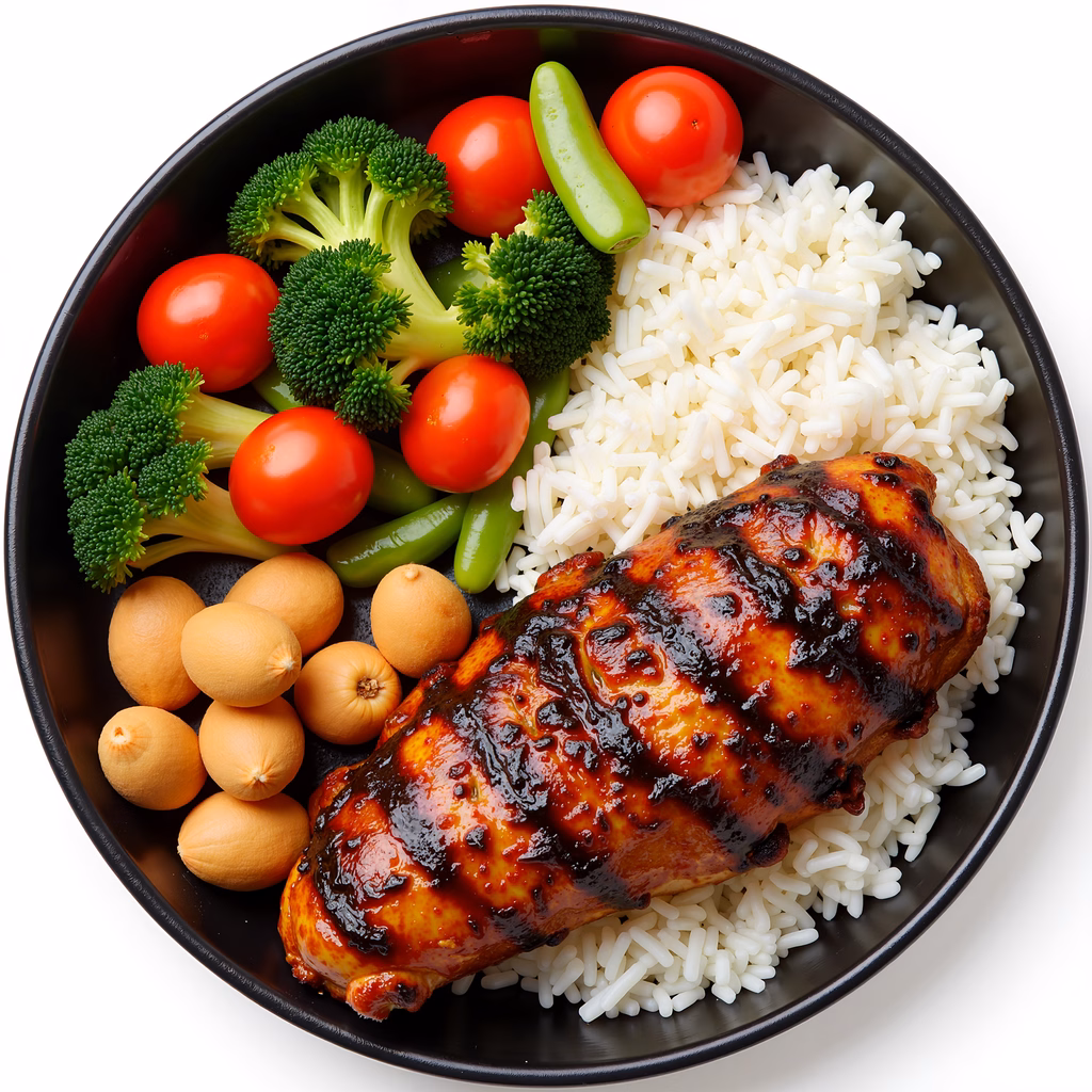 A mouth-watering teriyaki chicken bowl with rice and vegetables.