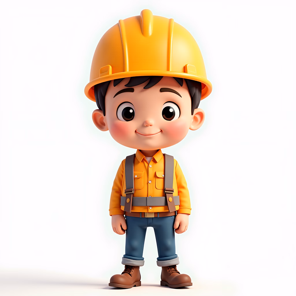 A cute construction worker in vibrant colors, perfect for kids' decor.