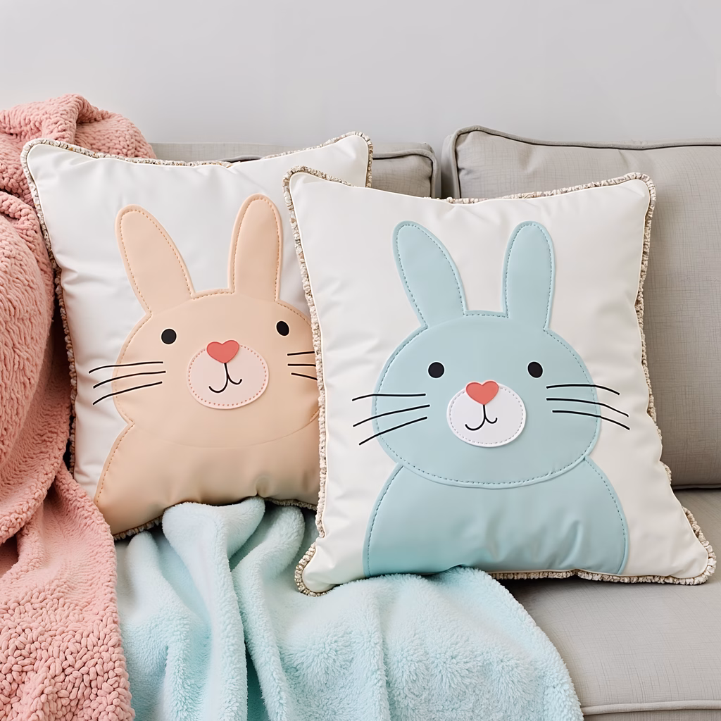 Cute bunny pillows add a playful touch to your home decor.