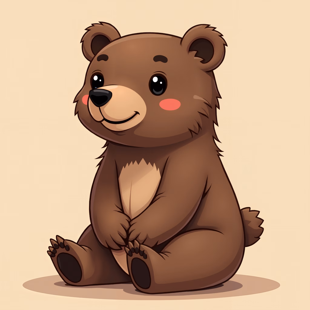 A friendly cartoon bear sitting upright, perfect for children's art.