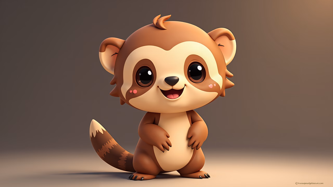 A cute ferret with big eyes and a friendly smile, rendered in a warm color palette.