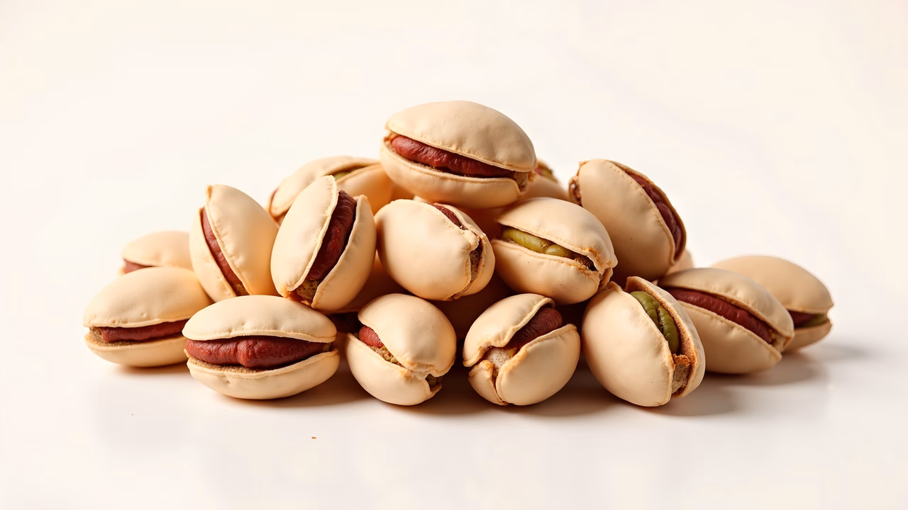 Close-up of delicious pistachio cookies with creamy filling.