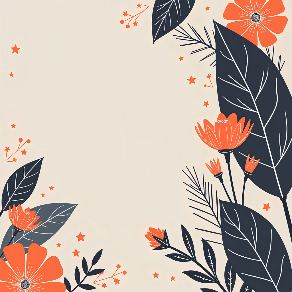 Vibrant floral fantasy with bold red flowers and dark green leaves on a beige background.