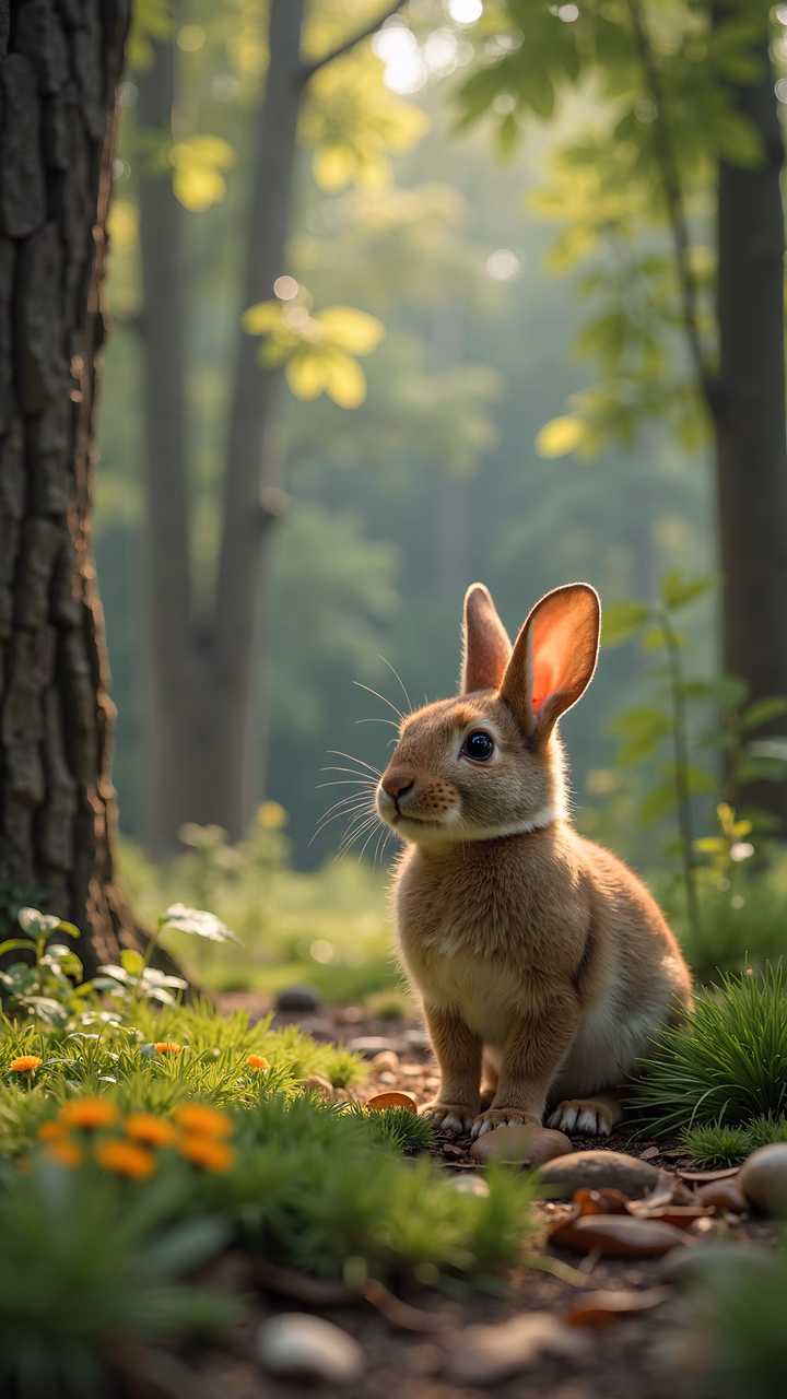 A charming forest bunny in a tranquil woodland setting.