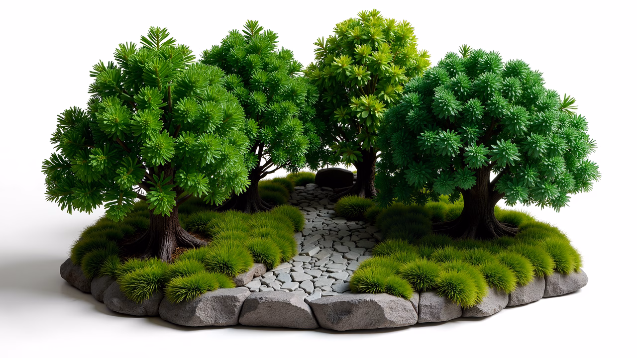 A tranquil forest path surrounded by lush greenery, inviting viewers to explore its natural beauty.