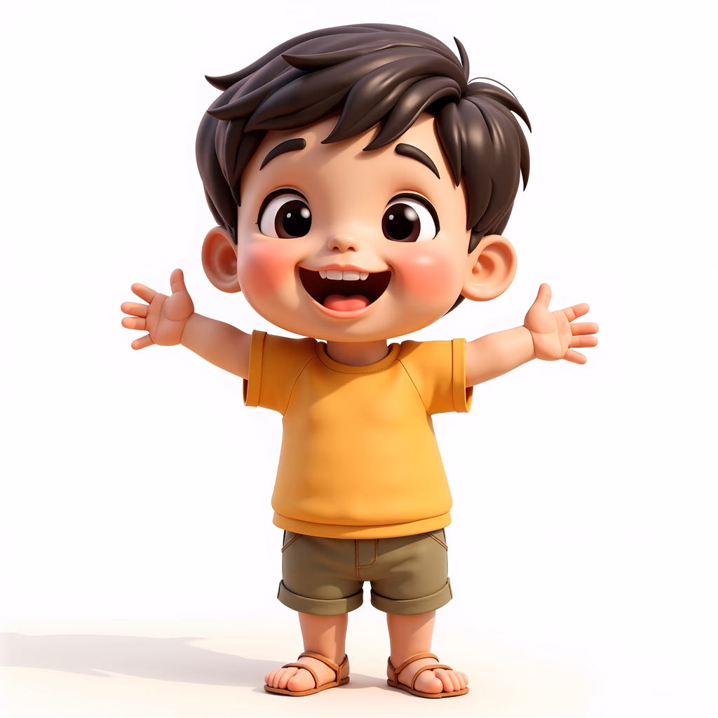 Brightly colored illustration of a happy little boy spreading his arms joyfully.