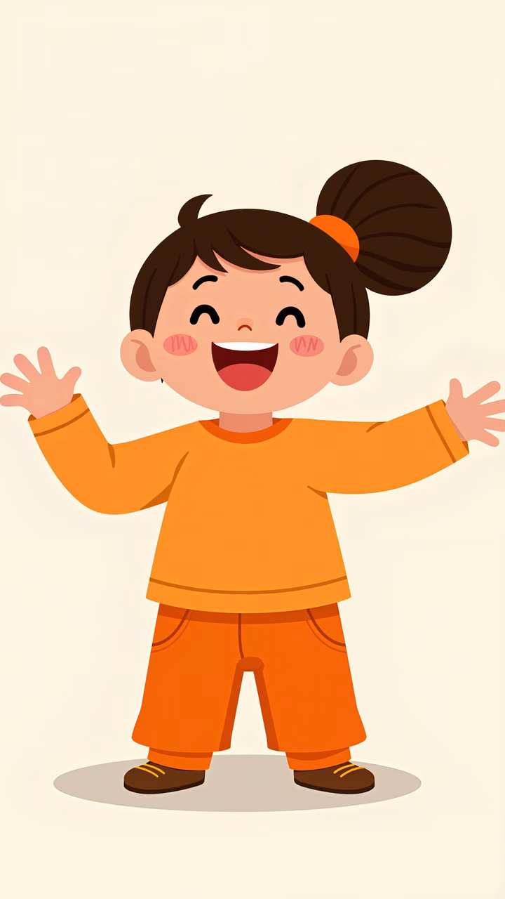 Brightly colored illustration of a happy little girl spreading her arms wide.
