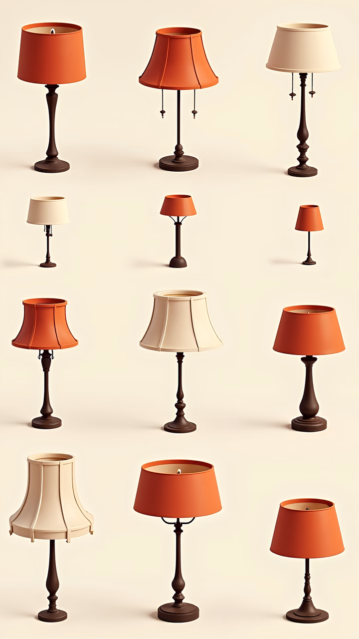 A collection of stylish table lamps in warm tones, ideal for interior design enthusiasts.
