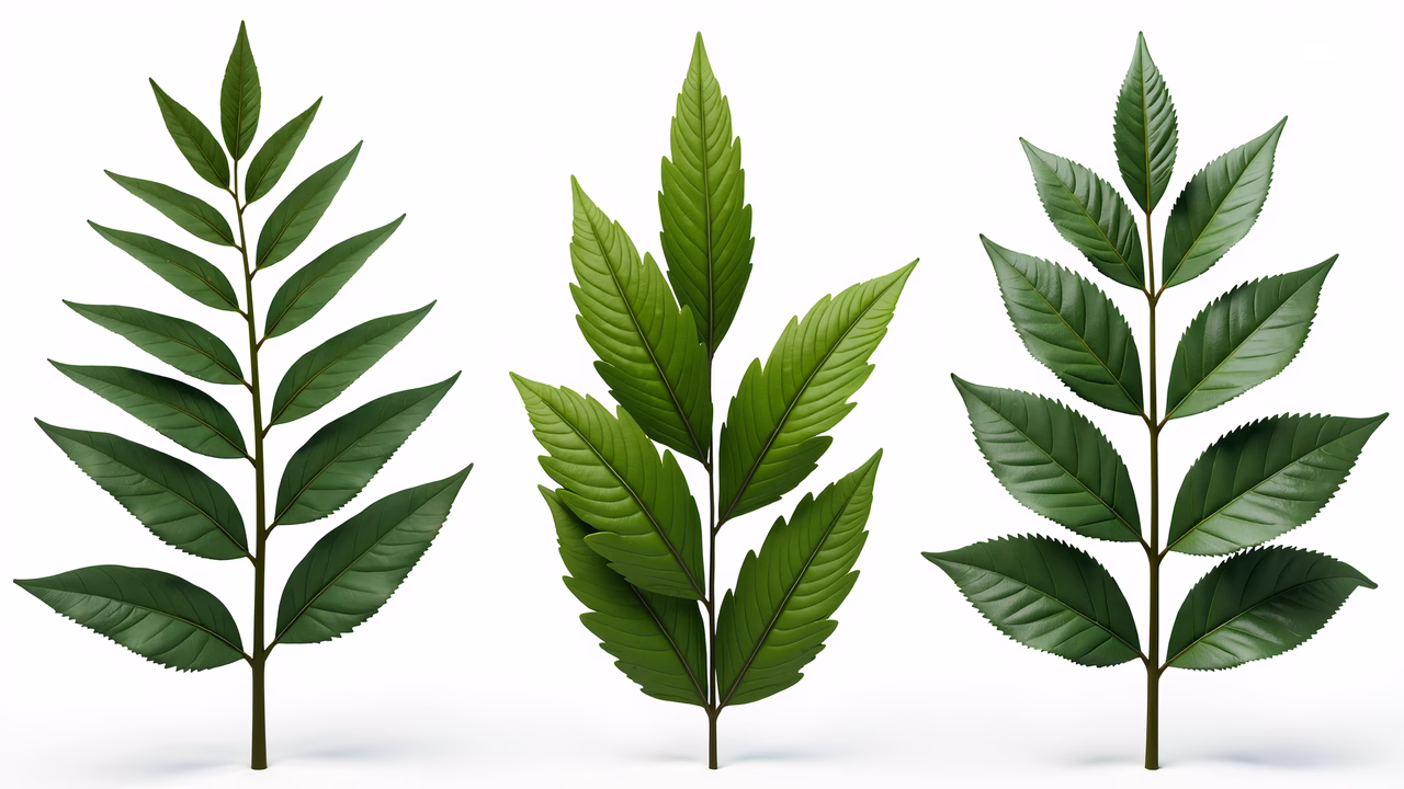 Detailed leaf illustrations with vibrant green tones and intricate textures.
