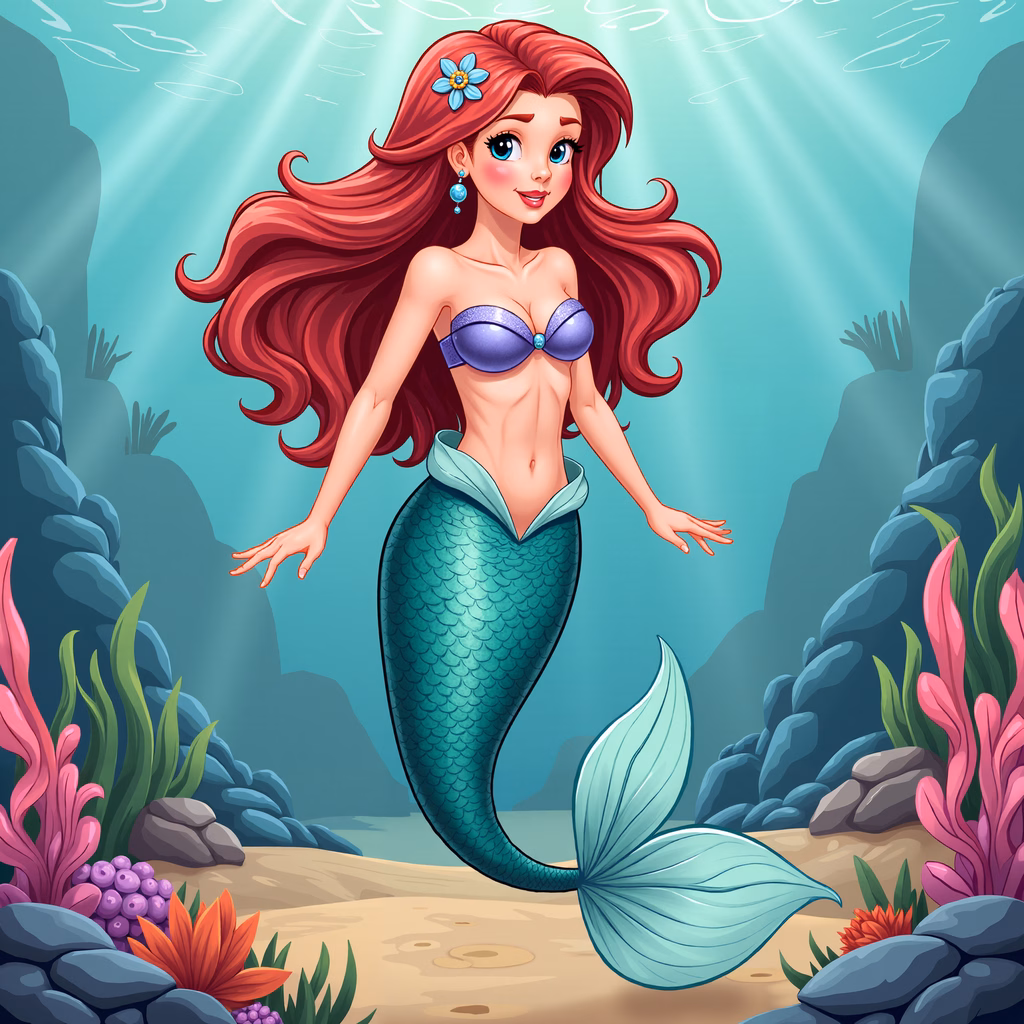 A beautiful mermaid in a vibrant underwater world.