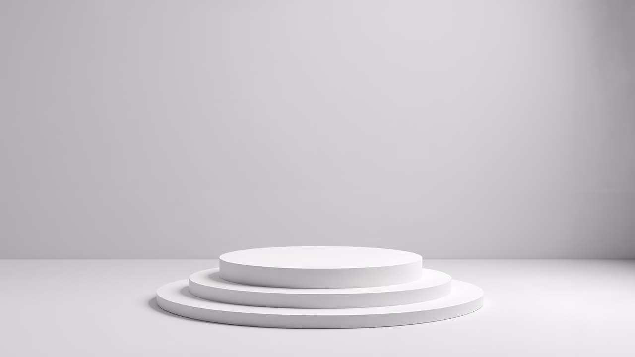 A minimalist white podium in a serene setting.