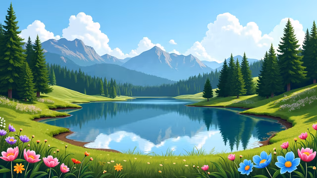 Mountain Lake Illustration