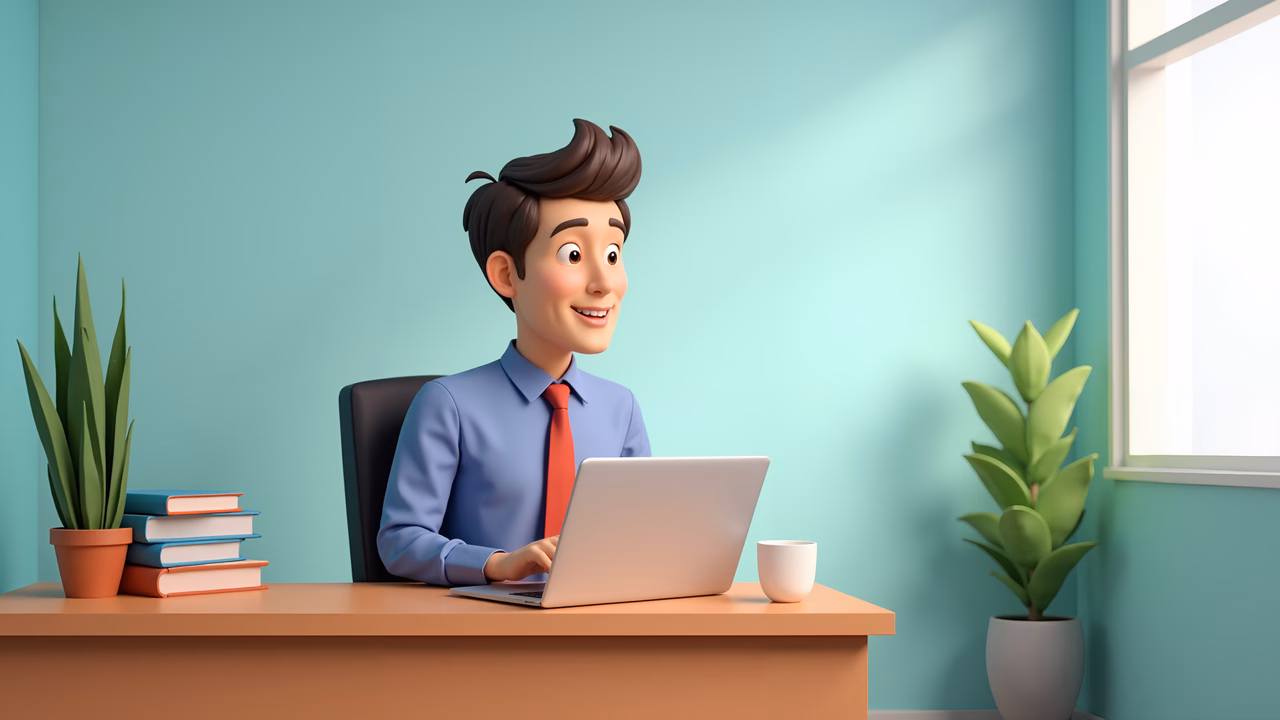 Brightly lit office worker at desk, professional and productive.