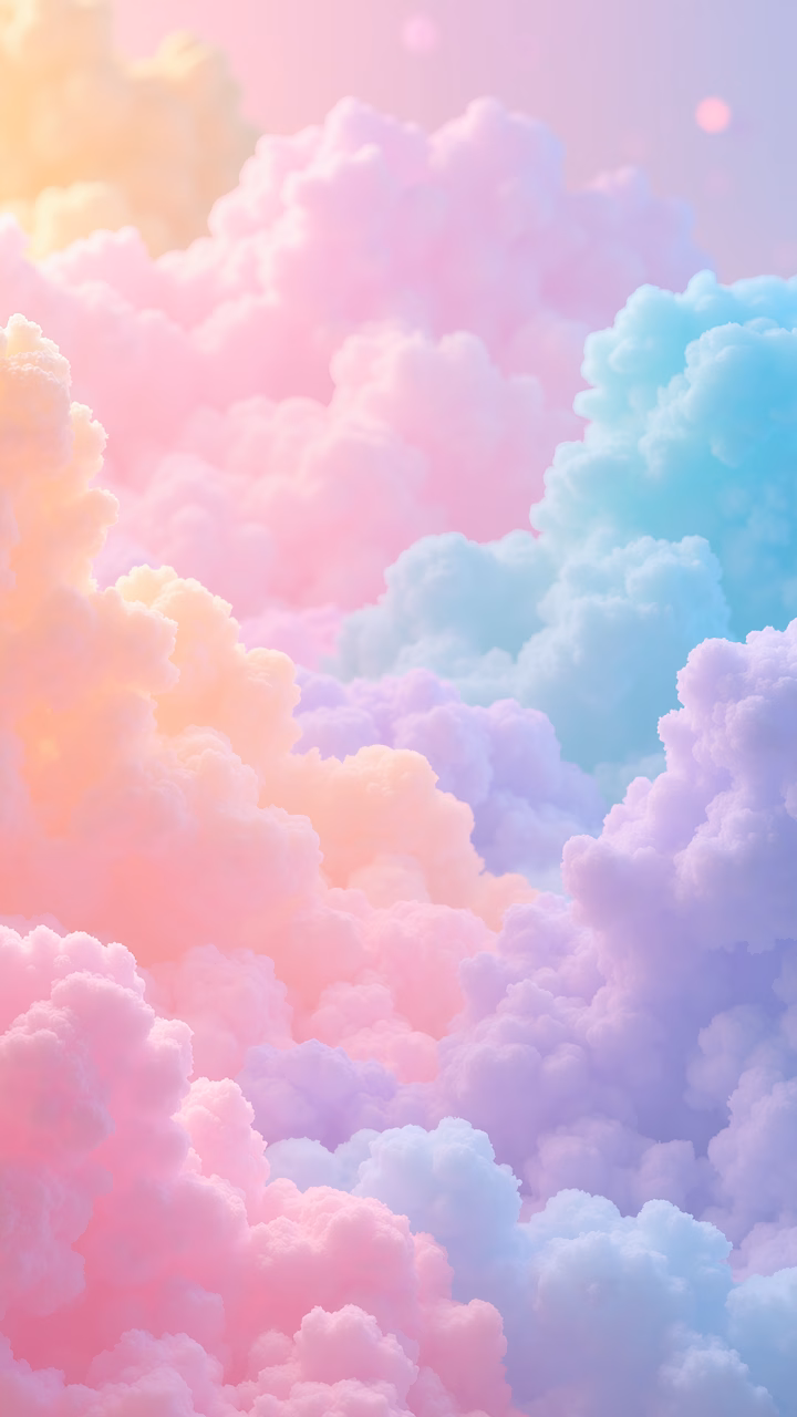 Soft pastel clouds create a serene and whimsical atmosphere in this dreamy sky illustration.