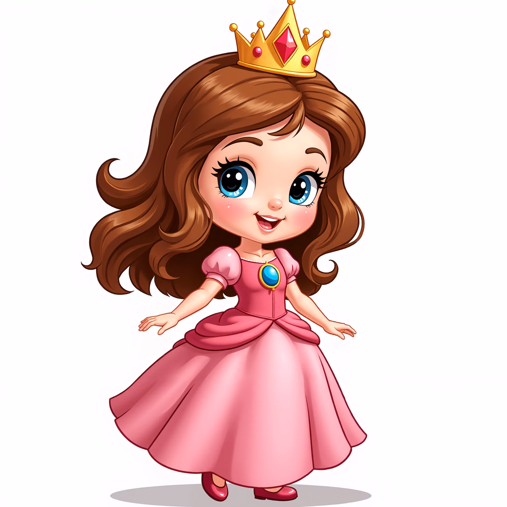 A cute princess wearing a crown and pink dress, perfect for children's art.