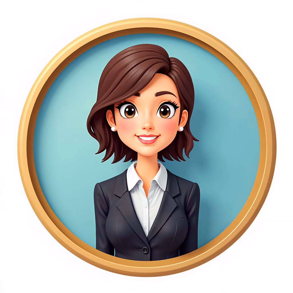 A professional cartoon portrait of a confident woman in a stylish outfit.