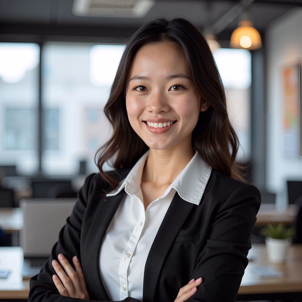 Confident professional in a modern office environment.