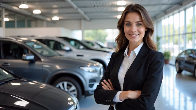 Professional Woman in Car Dealership