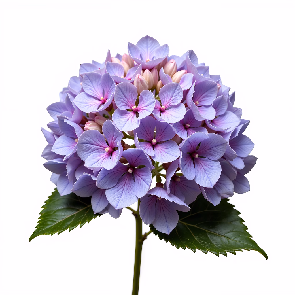 A close-up of a purple hydrangea bouquet with soft lavender and pink tones, evoking a serene and natural vibe.