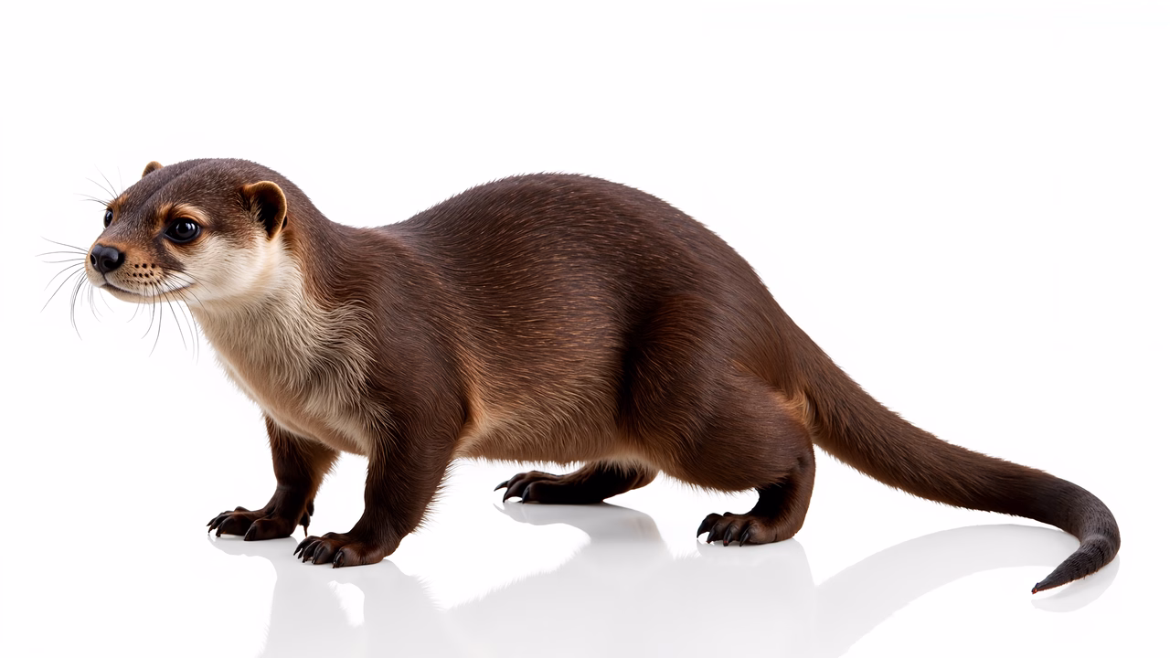Realistic otter in natural pose against a white backdrop.
