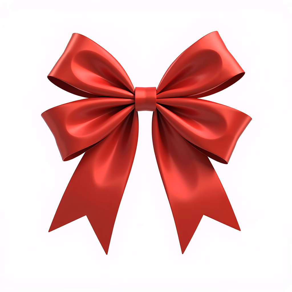 A detailed illustration of a red satin bow, perfect for festive occasions.