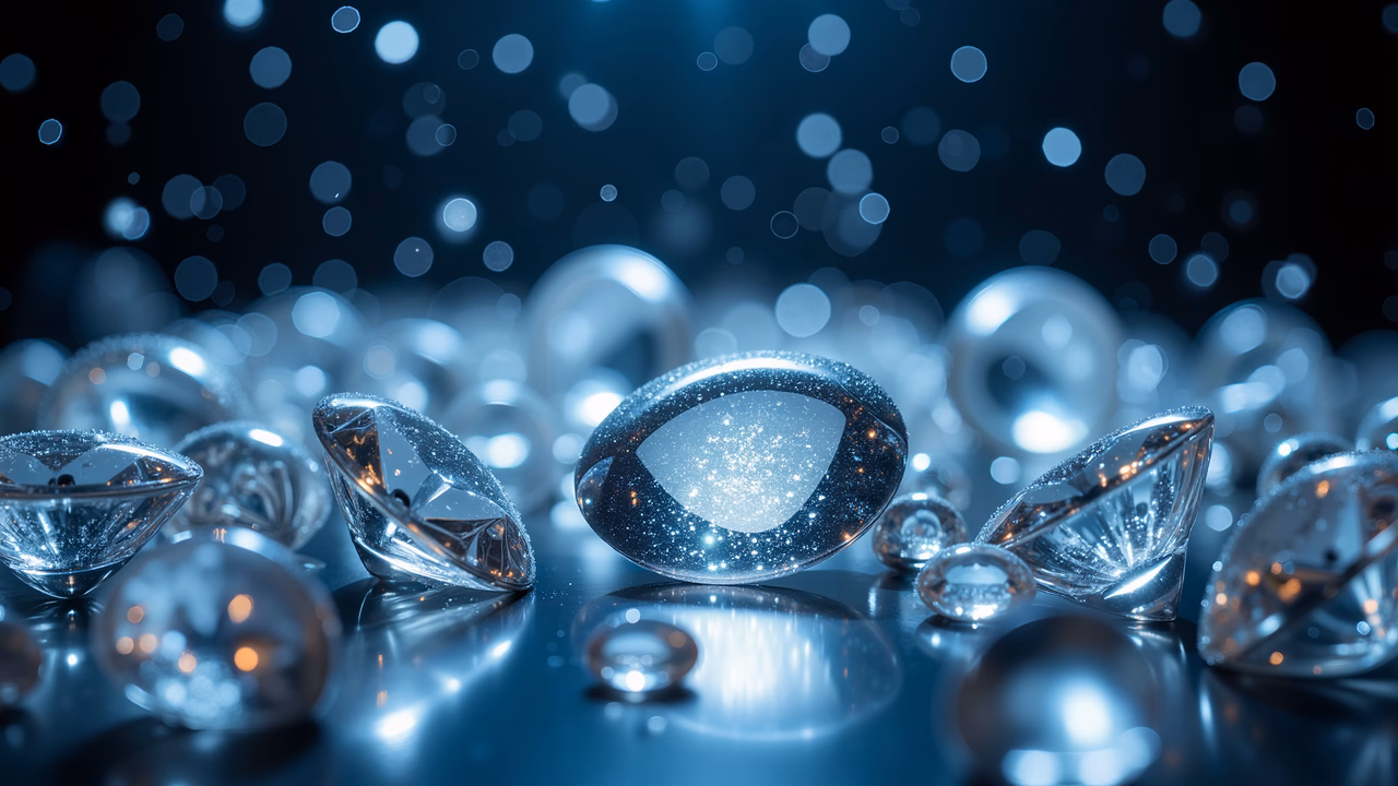 Luxurious diamonds with a bokeh effect in cool tones.