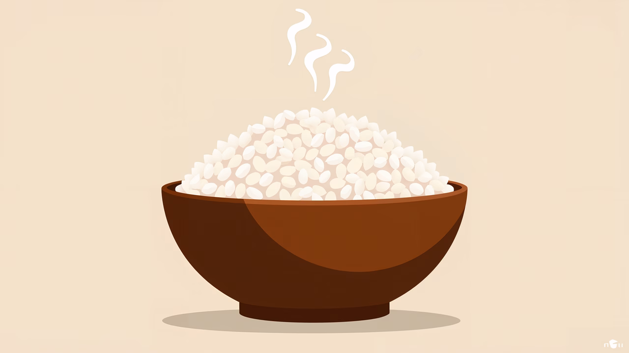 A steaming bowl of rice, simple illustration style, comforting food imagery.