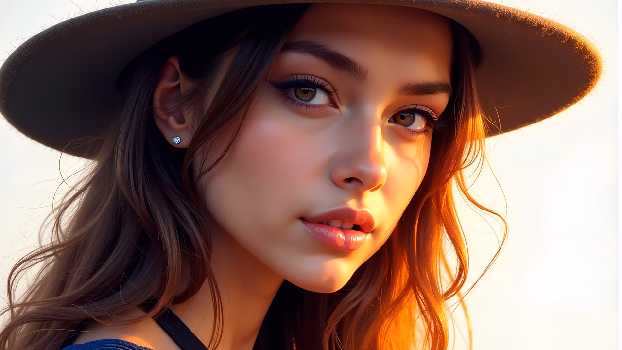 Close-up portrait of a sunlit beauty, serene and dreamy atmosphere.