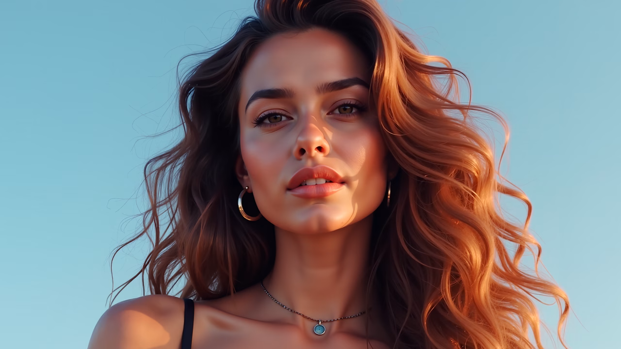 A beautifully illustrated portrait of a person under a sunny sky, emphasizing natural beauty and vibrant colors.