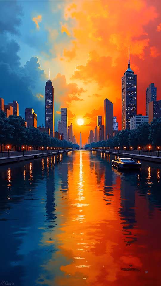 Sunset Cityscape Illustration
