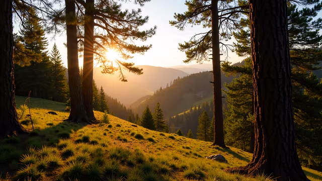 Sunset Through Pine Trees