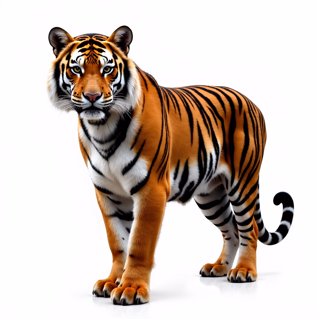 Majestic tiger in detailed illustration, vibrant colors, powerful presence.