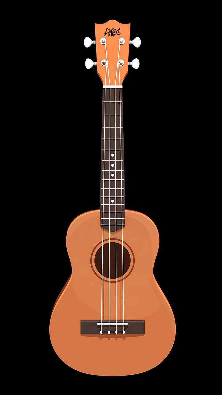 Minimalistic ukulele illustration on a black background.
